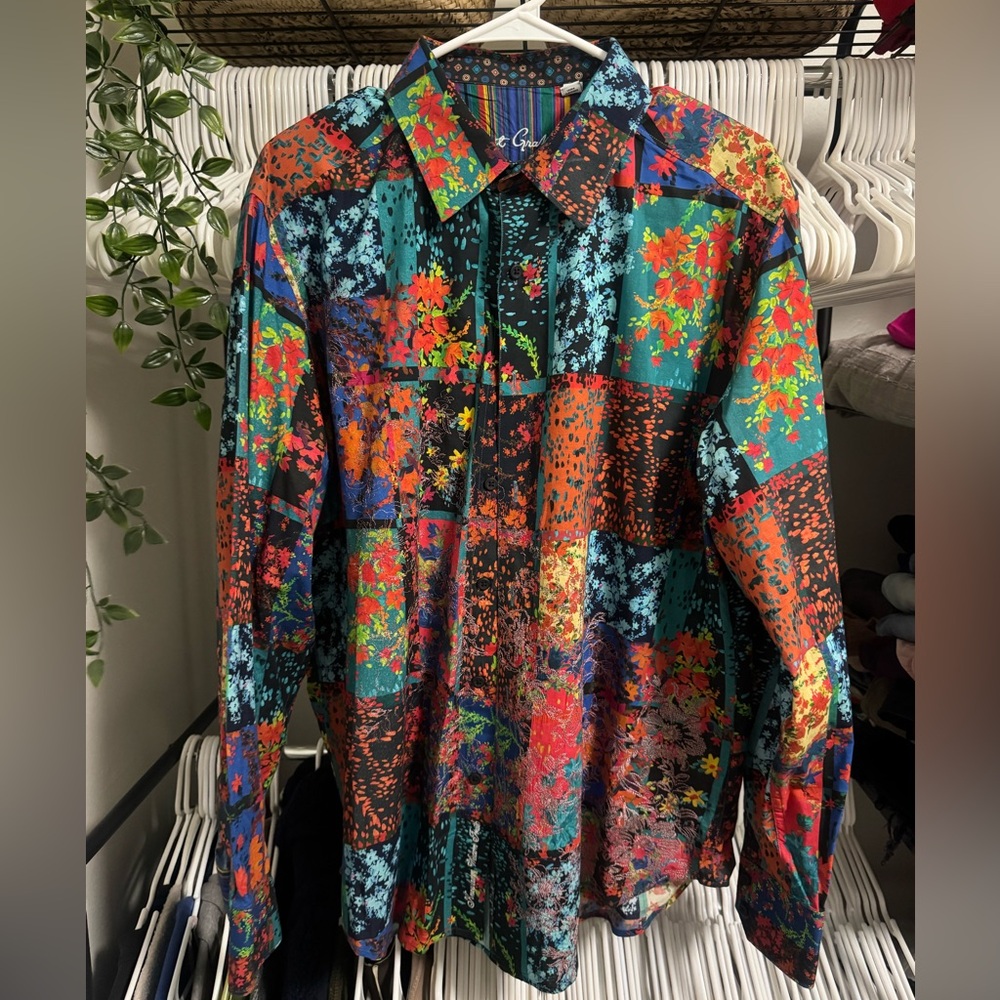$400 Robert Graham Colorful Floral Patchwork Shirt